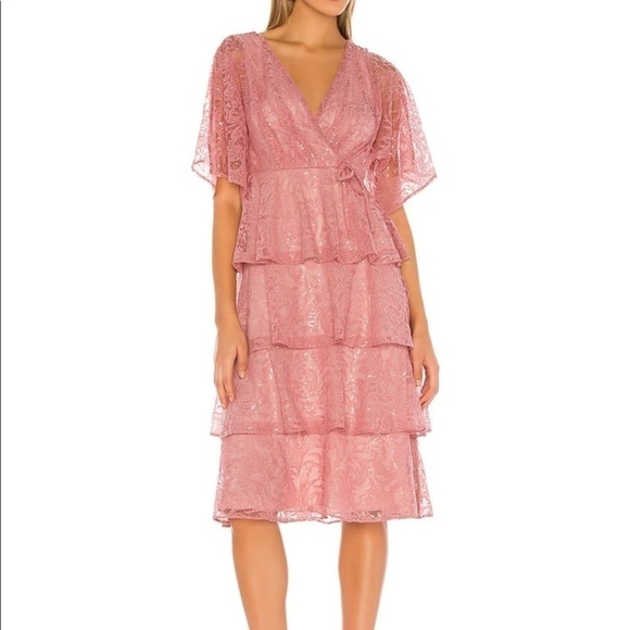 NWT TULAROSA Autumn Dress Lace Sequin Dusty Rose L - Picture 1 of 13